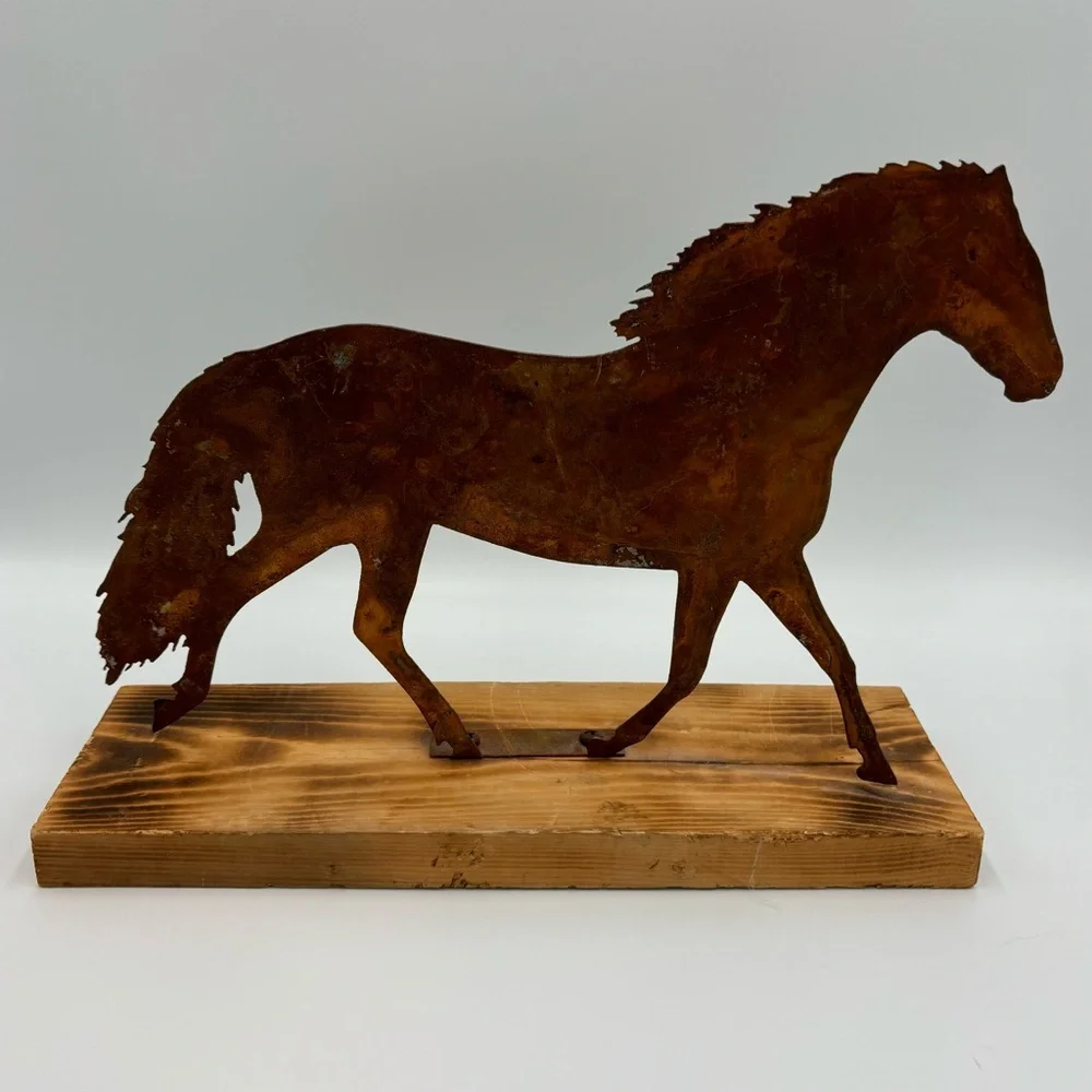 Handmade Flat Metal Laser Horse Figurine Wood Cowboy Western Art 8” Equestrian - Picture 2 of 10